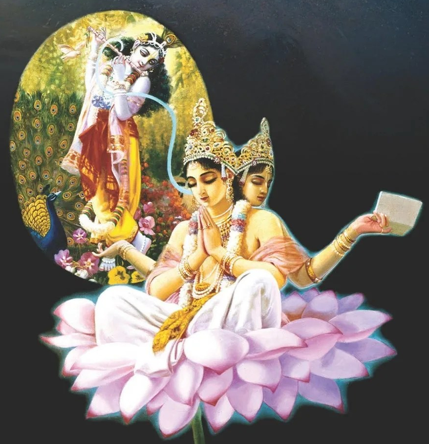 Brahma receiving instructions on what to build from Vishnu (here Krishna as the highest expression of the divine)